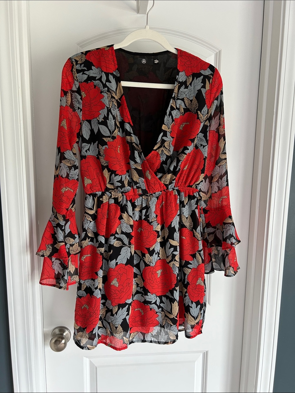 Missguided Black Red Floral Wrap Dress